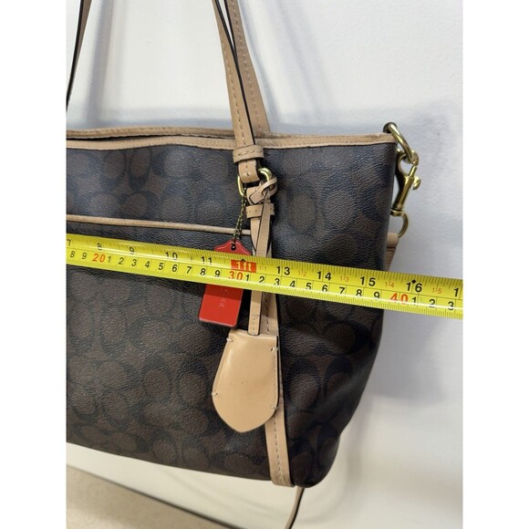 Coach Authentic Peyton Signature Brown Leather Monogram Zip Carryall Shoulder - Picture 3 of 16